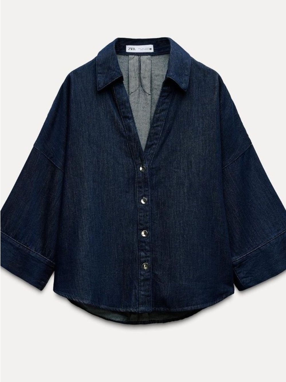 ZARA Women’s Dark Blue Denim Button Down Shirt